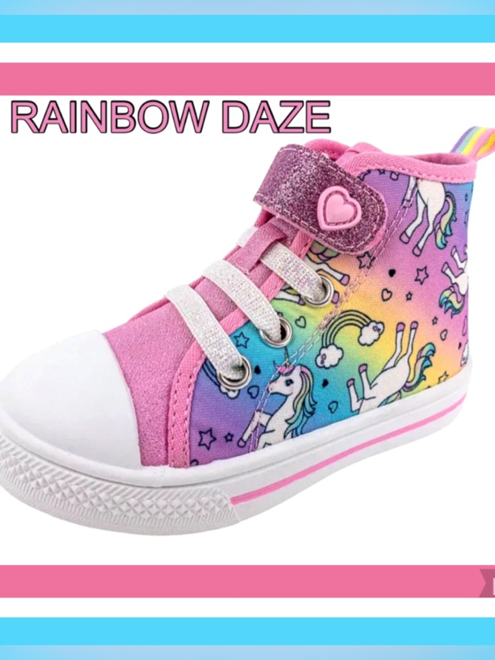🌈 Kids Unicorn High-Top Sneakers - Pink Rainbow Daze - Sz 6